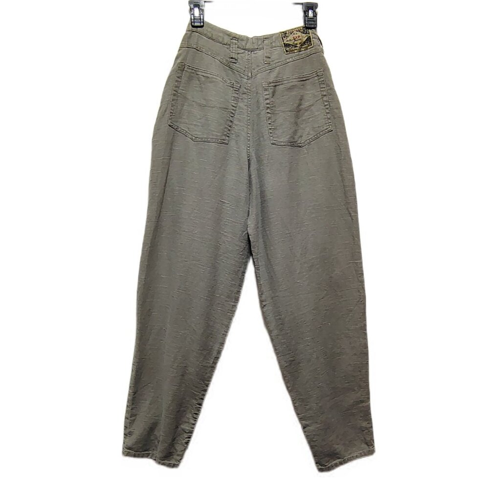 Vintage 90s Express Womens Olive Green Jeans High Waisted Tapered Leg Baggy - Picture 3 of 11